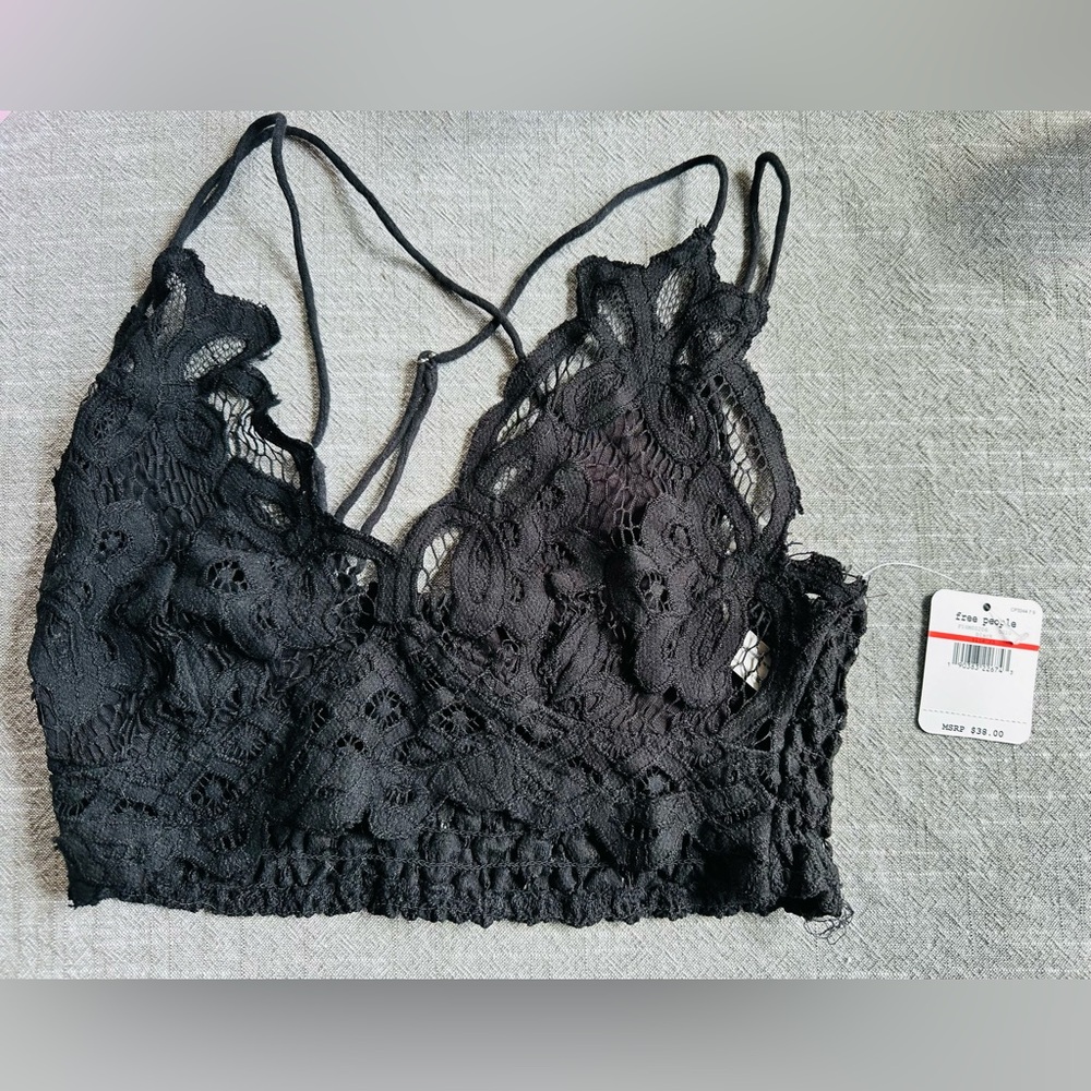Free People, Adella Bralette, XS Black, NWT